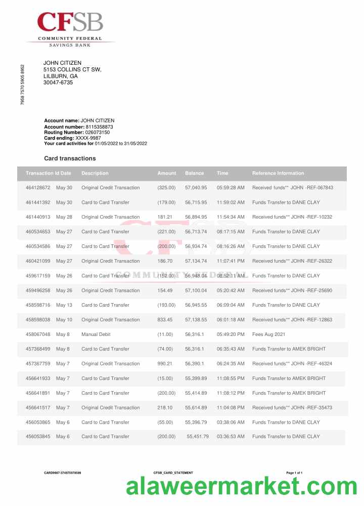 Canada CFSB bank statement